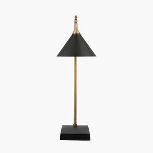 Matt Black & antique brass conical table lamp