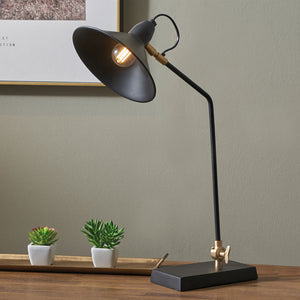 Canton matt black & brass metal cone table lamp