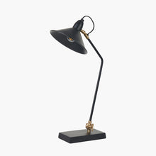 Charger l&#39;image dans la galerie, Canton matt black &amp; brass metal cone table lamp
