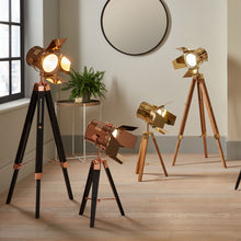 Afbeelding in Gallery-weergave laden, Film tripod copper floor lamp in two sizes

