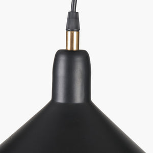 Canton matt black & brass metal cone pendant light