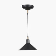 Charger l&#39;image dans la galerie, Canton matt black &amp; brass metal cone pendant light
