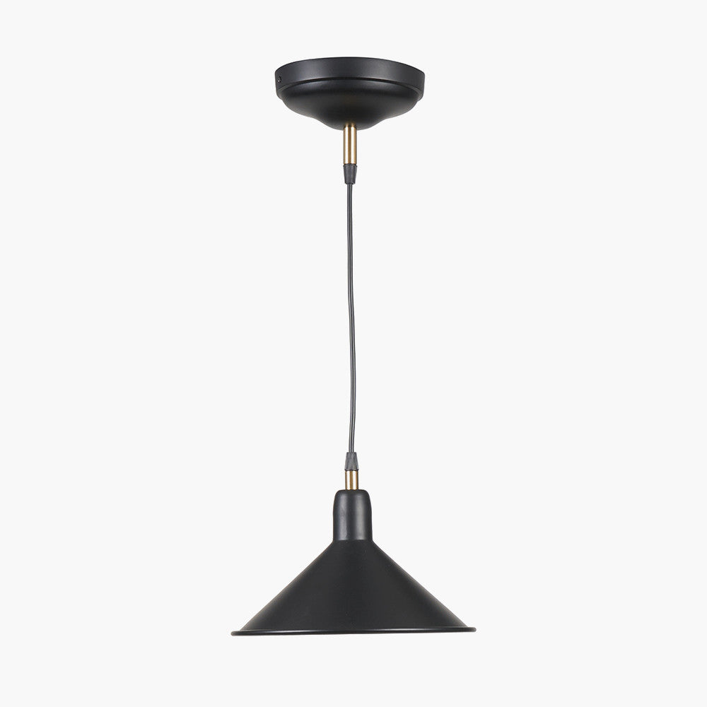 Canton matt black & brass metal cone pendant light