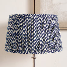 Lade das Bild in den Galerie-Viewer, Lampshade 50cm wide with mushroom pleat chevron design in blue and white, enhancing contemporary interiors.
