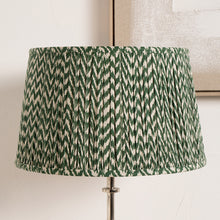 Lade das Bild in den Galerie-Viewer, Lampshade 50cm wide in green chevron design, hand-crafted pleats, ideal for contemporary and traditional interiors.
