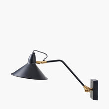 Load image into Gallery viewer, Canton matt black &amp; brass metal cone wall light
