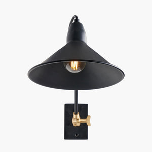 Canton matt black & brass metal cone wall light