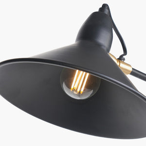 Canton matt black & brass metal cone wall light