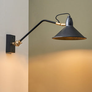 Canton matt black & brass metal cone wall light