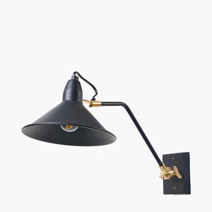 Canton matt black & brass metal cone wall light