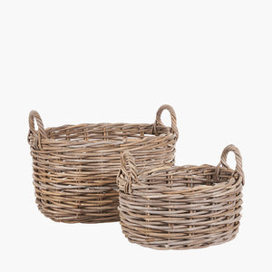 Set of 2 Kubu grey rattan oval storage baskets