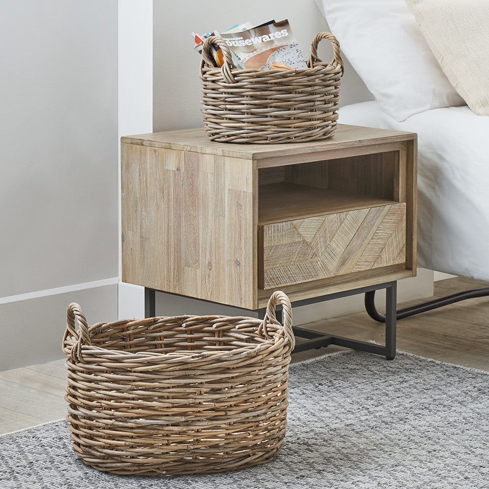 Set of 2 Kubu grey rattan oval storage baskets