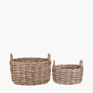 Set of 2 Kubu grey rattan oval storage baskets