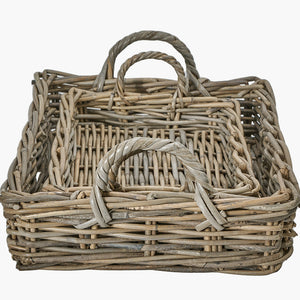 Set of 2 Kubu grey rattan basket trays