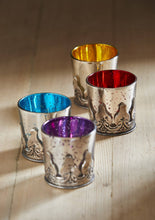 Indlæs billede til gallerivisning Glass antiqued silver tealight holder set of four
