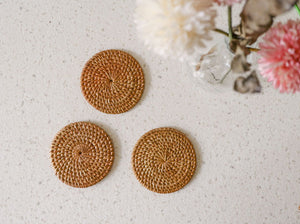 Balinese round rattan coaster