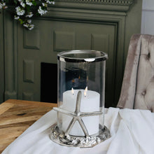 Load image into Gallery viewer, Silver starfish hurricane lantern
