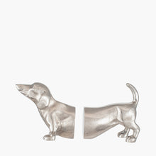 Load image into Gallery viewer, Metal sausage dog book ends in gold or silver
