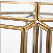 Load image into Gallery viewer, Shiny brass metal &amp; glass hexagon wide lantern
