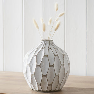 Gaudi white stoneware geometric design vase