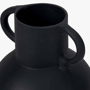 Black metal vase with handles