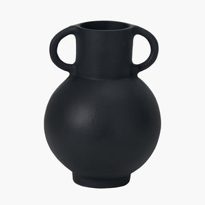 Black metal vase with handles