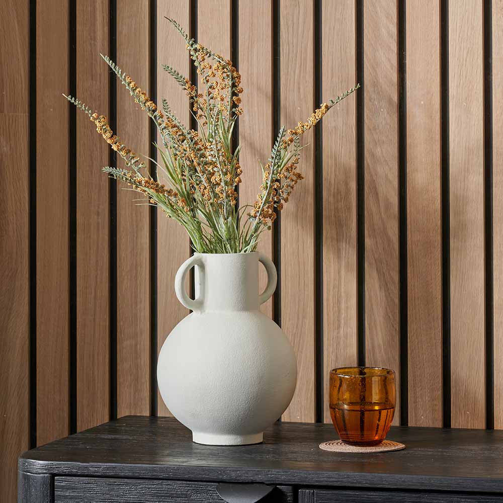 White metal vase with handles
