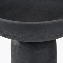 Lade das Bild in den Galerie-Viewer, Close-up of a black wooden pedestal bowl with a round top on a white background
