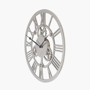 Silver metal cog design round wall clock in two sizes