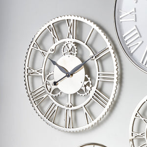 Silver metal cog design round wall clock in two sizes