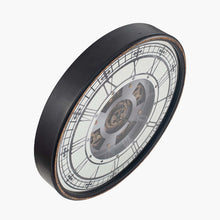 Carica l&#39;immagine nel visualizzatore di Gallery, Antique gold wood &amp; mirrored cog round wall clock
