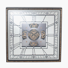 Carica l&#39;immagine nel visualizzatore di Gallery, Antique gold wood &amp; mirrored cog square wall clock
