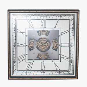 Antique gold wood & mirrored cog square wall clock