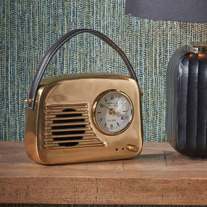 Retro silver or gold metal radio style clock