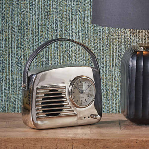 Retro silver or gold metal radio style clock