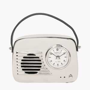 Retro silver or gold metal radio style clock