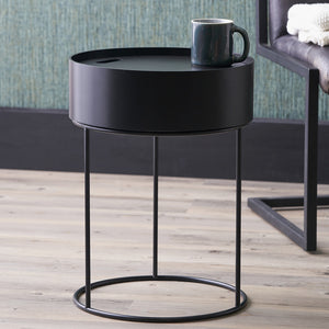 Wood veneer & black metal storage table in a range of colours