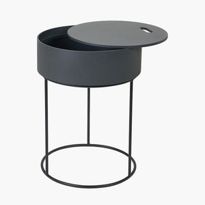 Wood veneer & black metal storage table in a range of colours