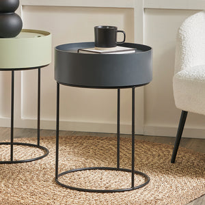 Wood veneer & black metal storage table in a range of colours