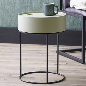 Wood veneer & black metal storage table in a range of colours