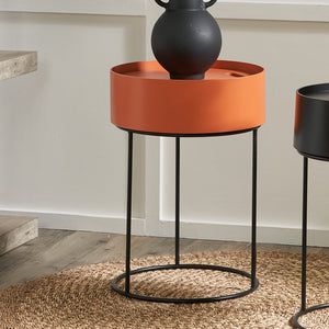 Wood veneer & black metal storage table in a range of colours