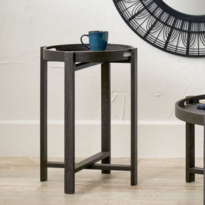 Dark grey oak veneer side tray table