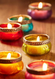 Set of six pumpkin glass tealight holders