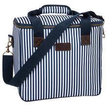 Afbeelding in Gallery-weergave laden, cooler bag in a clasic blue and white stripe design with carry handles and strap

