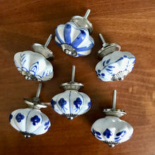 Load image into Gallery viewer, Blue &amp; white ceramic knobs - set of six
