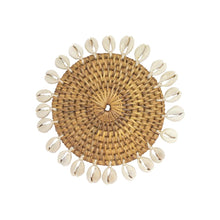 Load image into Gallery viewer, Balinese round rattan coaster with cowrie shells
