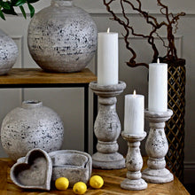 Indlæs billede til gallerivisning Antiqued stone ceramic candle holder in three sizes
