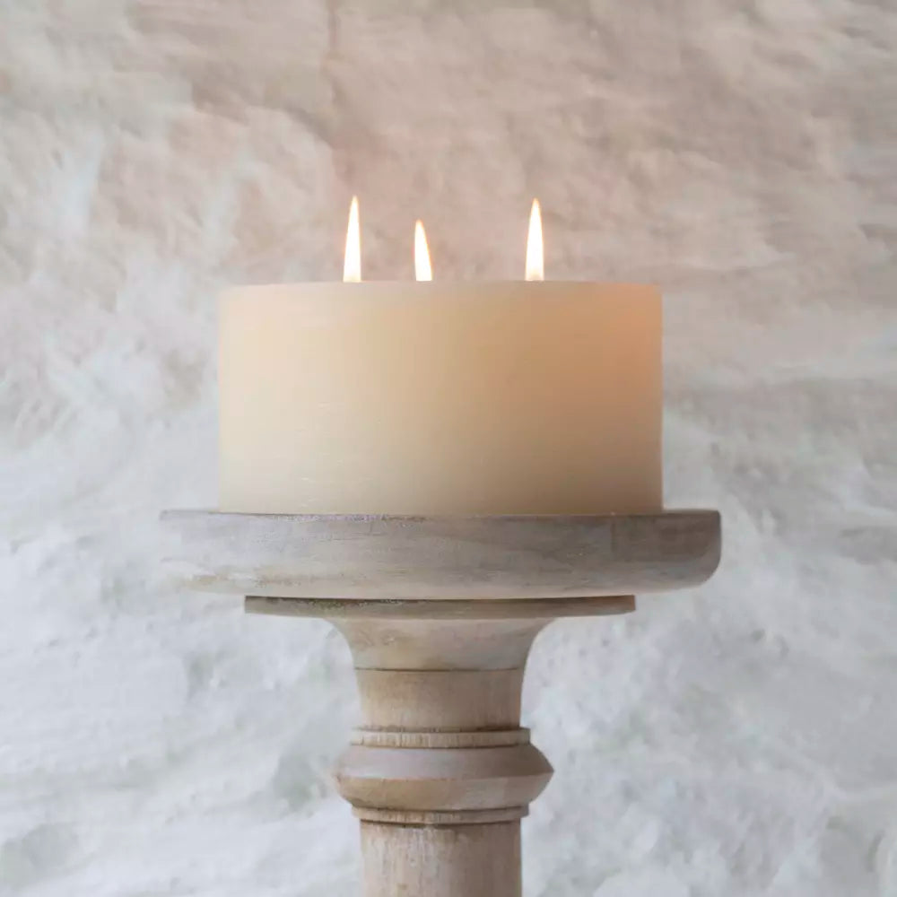 Rustic 3 wick pillar candle in ivory