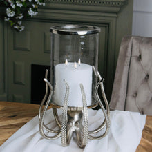 Load image into Gallery viewer, Large silver octopus candle hurricane lantern
