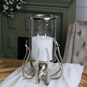 Large silver octopus candle hurricane lantern